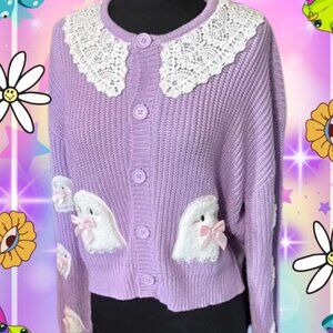Sweet Society Hot Topic Pastel Lavender Purple Ghost Button Up Cardigan M